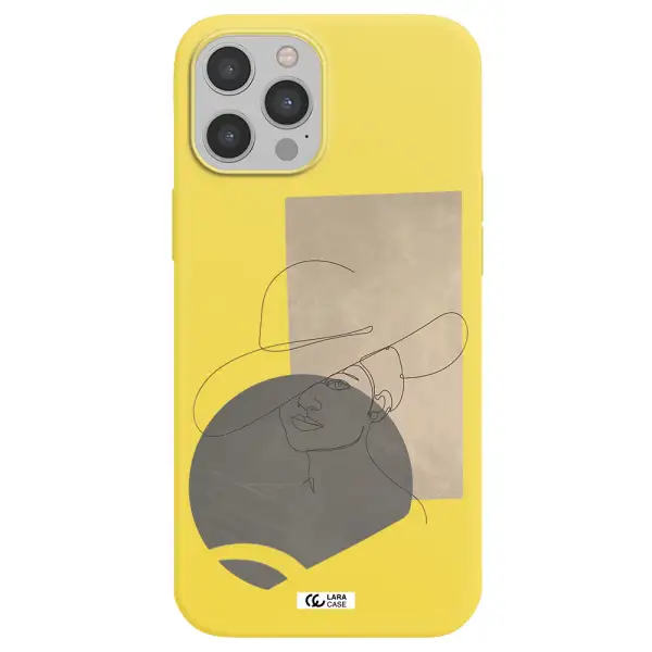 The Lady In The Hat Line Art Apple iPhone 12 pro Silicone canary yellow Case