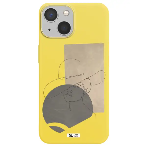 The Lady In The Hat Line Art Apple iPhone 13 mini Silicone canary yellow Case