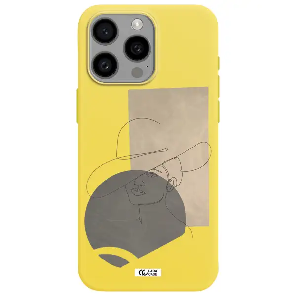The Lady In The Hat Line Art Apple Iphone 15 Pro max Silicone canary yellow Case