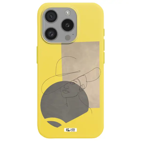 The Lady In The Hat Line Art Apple Iphone 15 Pro Silicone Canary Yellow Case