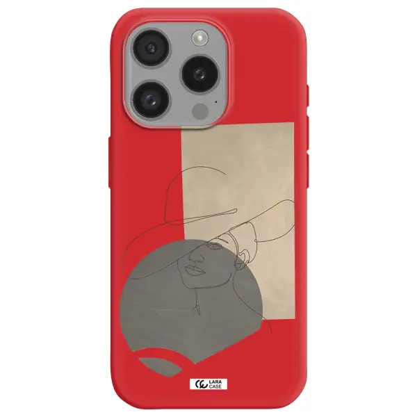 The Lady In The Hat Line Art Apple Iphone 15 Pro Silicone Imperial Red Case