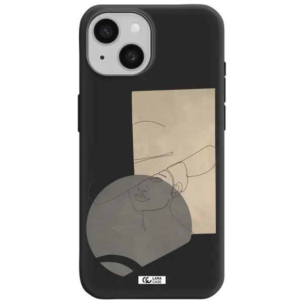 The Lady In The Hat Line Art Apple iPhone 15 Silicone black Case