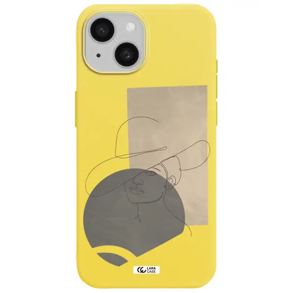The Lady In The Hat Line Art Apple iPhone 15 Silicone canary yellow Case
