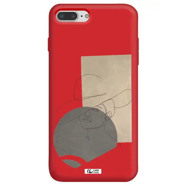 The Lady In The Hat Line Art Apple iPhone 7 plus Silicone Imperial Red Case