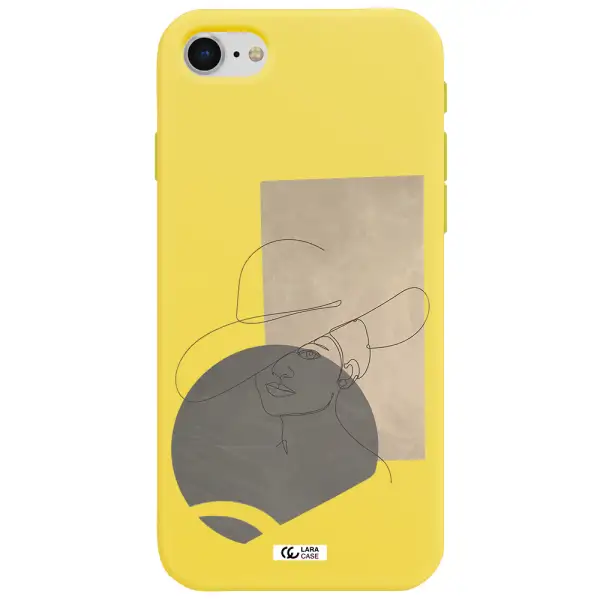The Lady In The Hat Line Art Apple iPhone se 2020 Silicone canary yellow Case