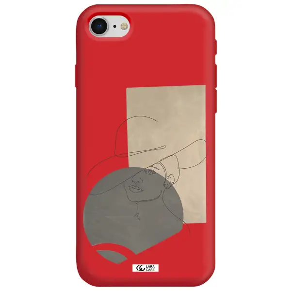 The Lady In The Hat Line Art Apple iPhone se 2020 Silicone Imperial Red Case