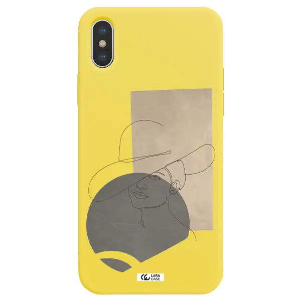 The Lady In The Hat Line Art Apple iPhone X Silicone canary yellow Case