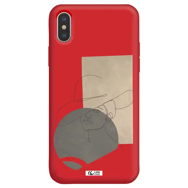 The Lady In The Hat Line Art Apple iPhone X Silicone Imperial Red Case