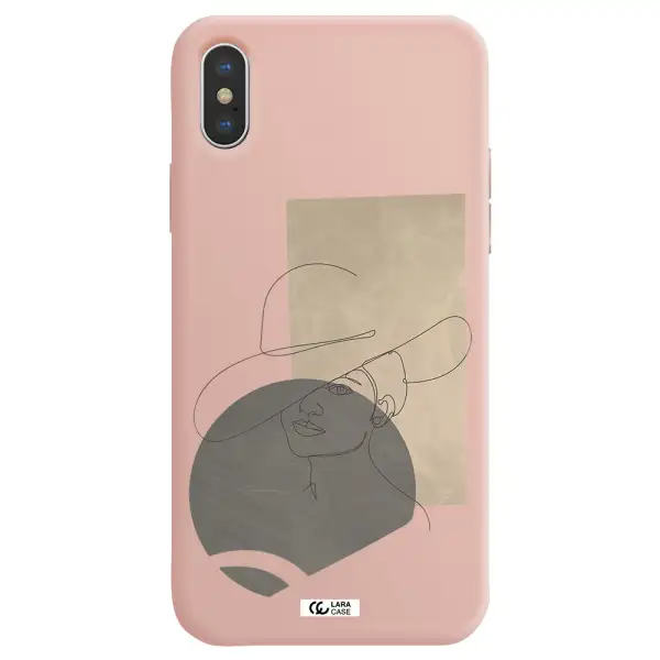 The Lady In The Hat Line Art Apple iPhone X Silicone pastel pink Case