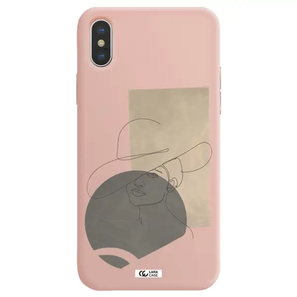The Lady In The Hat Line Art Apple iPhone XS Silicone pastel pink Case