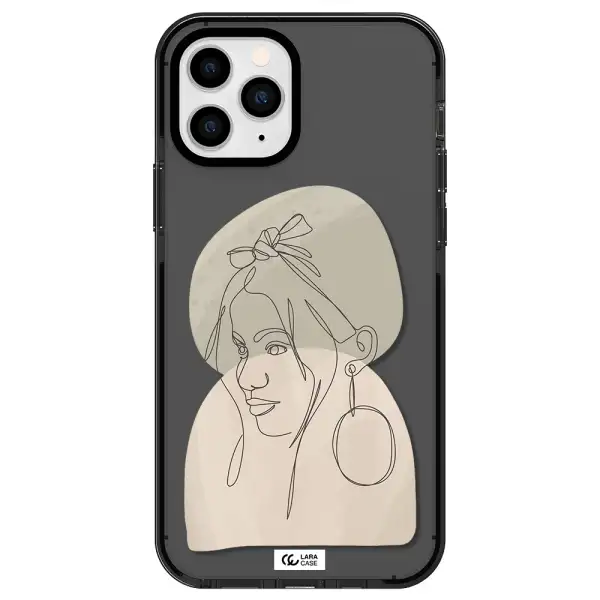 Abstract Female Face Line Art Apple iPhone 11 pro impact Smoke Black Case