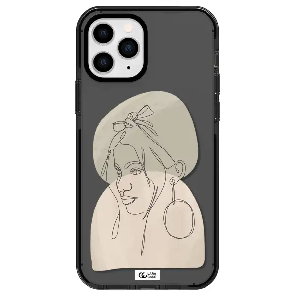 Abstract Female Face Line Art Apple iPhone 11 pro max impact Smoke Black Case