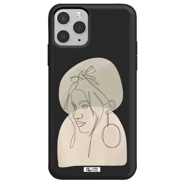 Abstract Female Face Line Art Apple iPhone 11 pro max Silicone black Case