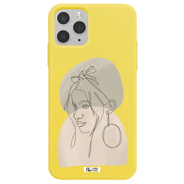Abstract Female Face Line Art Apple iPhone 11 pro Silicone canary yellow Case
