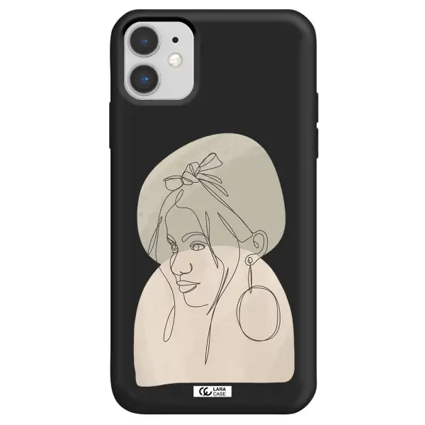 Abstract Female Face Line Art Apple iPhone 11 Silicone black Case