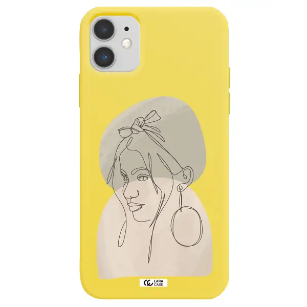 Abstract Female Face Line Art Apple iPhone 11 Silicone canary yellow Case