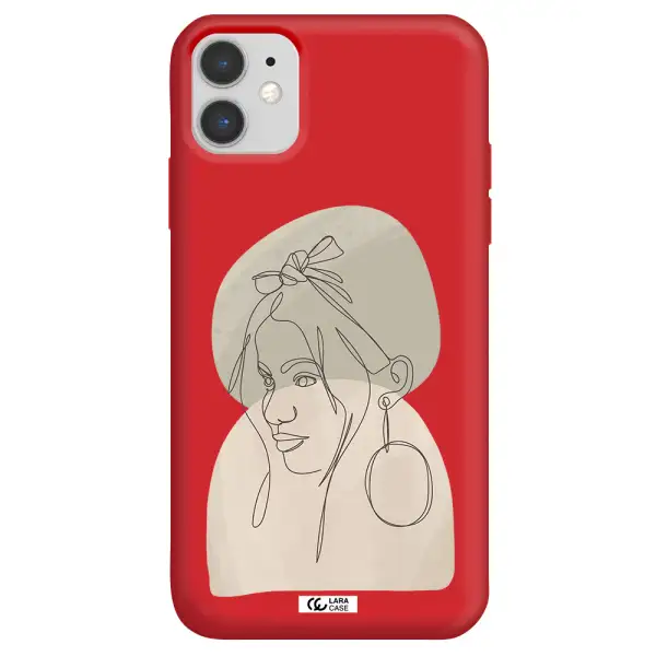 Abstract Female Face Line Art Apple iPhone 11 Silicone Imperial Red Case