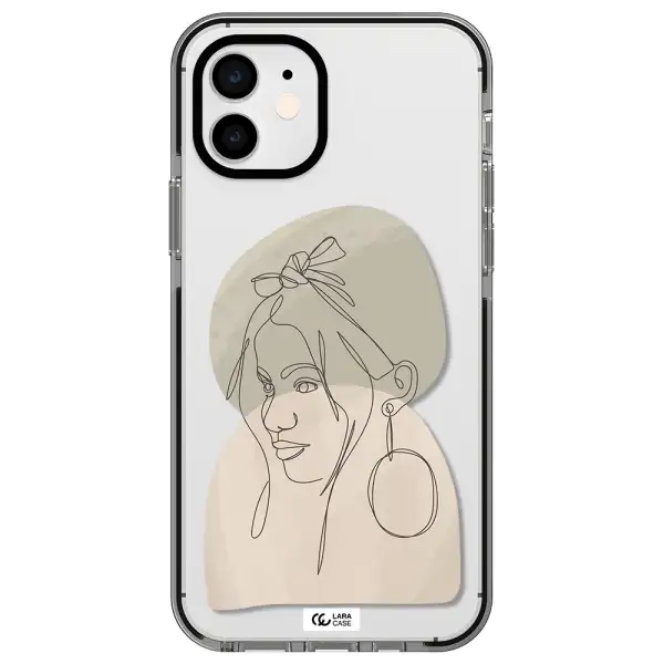 Abstract Female Face Line Art Apple iPhone 12 impact black border Case