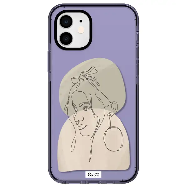 Abstract Female Face Line Art Apple iPhone 12 impact Lilac Case