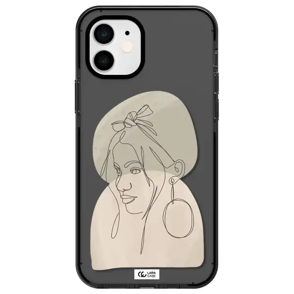 Abstract Female Face Line Art Apple iPhone 12 impact Smoke Black Case