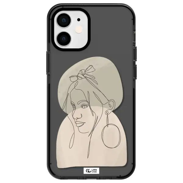 Abstract Female Face Line Art Apple iPhone 12 mini impact Smoke Black Case