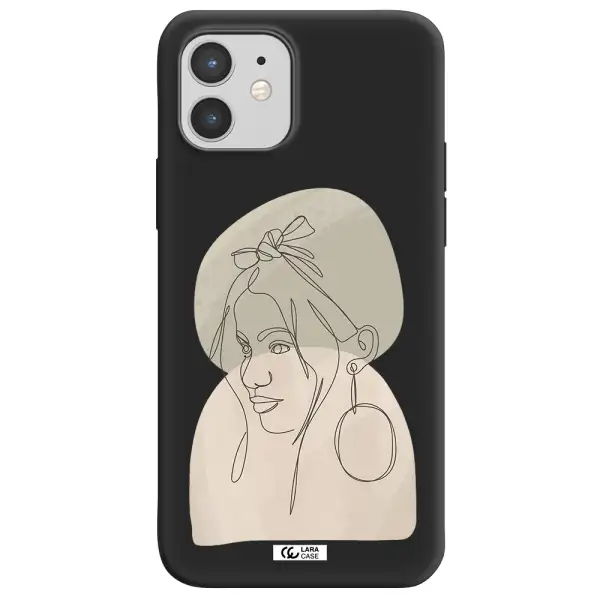 Abstract Female Face Line Art Apple iPhone 12 mini Silicone black Case