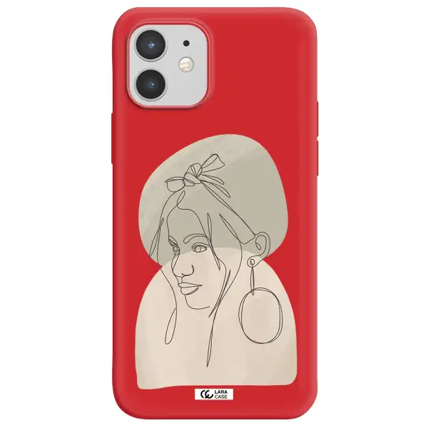 Abstract Female Face Line Art Apple iPhone 12 mini Silicone Imperial Red Case