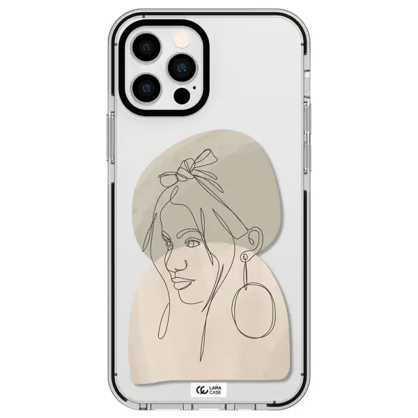 Abstract Female Face Line Art Apple iPhone 12 pro impact black border Case