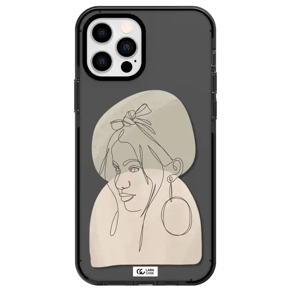 Abstract Female Face Line Art Apple iPhone 12 pro impact Smoke Black Case