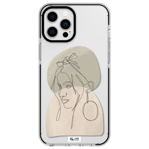 Abstract Female Face Line Art Apple iPhone 12 pro max impact black border Case
