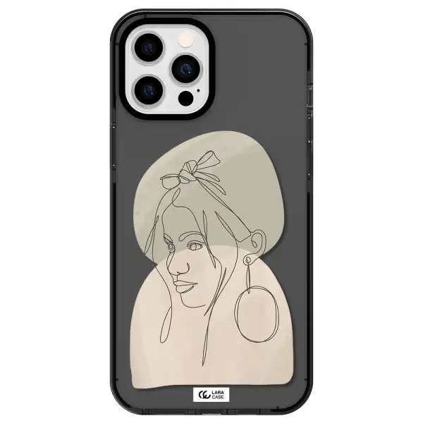 Abstract Female Face Line Art Apple iPhone 12 pro max impact Smoke Black Case