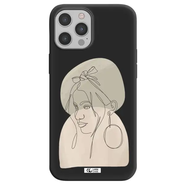 Abstract Female Face Line Art Apple iPhone 12 pro max Silicone black Case