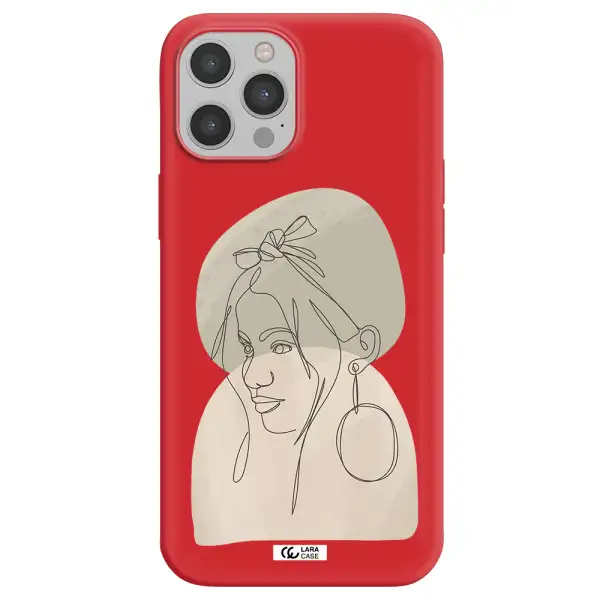 Abstract Female Face Line Art Apple iPhone 12 pro max Silicone Imperial Red Case