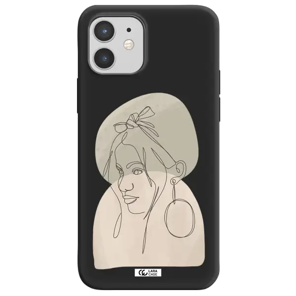 Abstract Female Face Line Art Apple iPhone 12 Silicone black Case