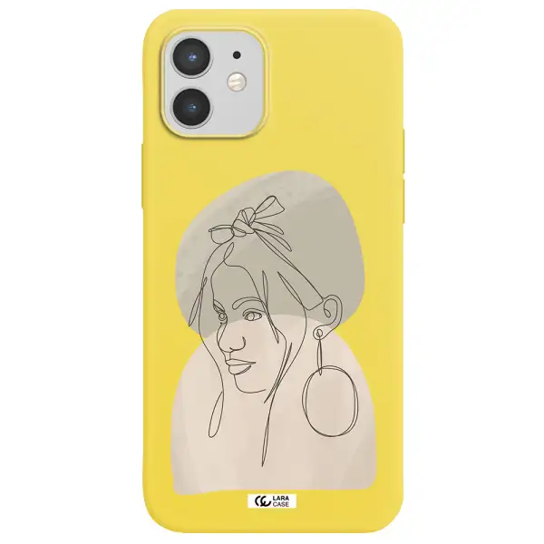 Abstract Female Face Line Art Apple iPhone 12 Silicone canary yellow Case