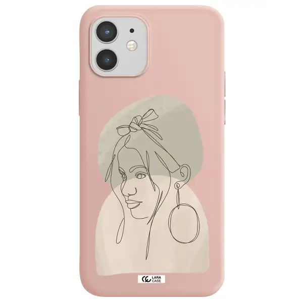 Abstract Female Face Line Art Apple iPhone 12 Silicone pastel pink Case