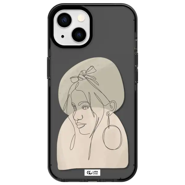 Abstract Female Face Line Art Apple iPhone 13 impact Smoke Black Case