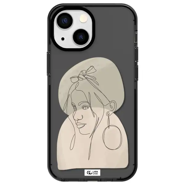 Abstract Female Face Line Art Apple iPhone 13 mini impact Smoke Black Case