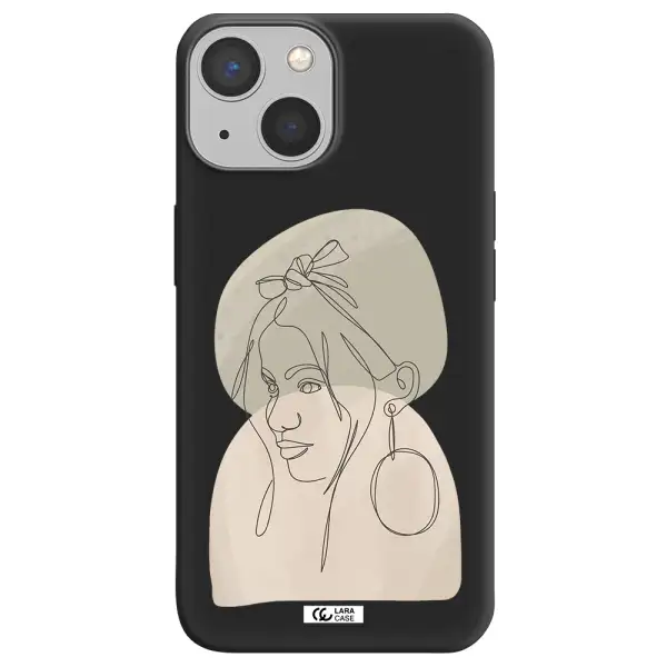 Abstract Female Face Line Art Apple iPhone 13 mini Silicone black Case