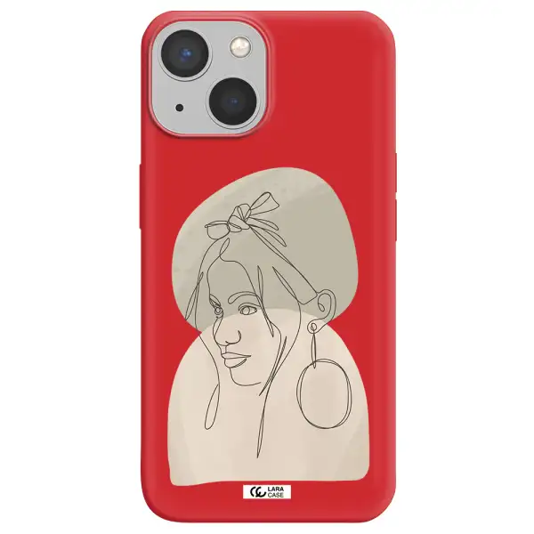 Abstract Female Face Line Art Apple iPhone 13 mini Silicone Imperial Red Case