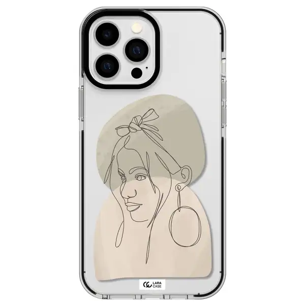 Abstract Female Face Line Art Apple iPhone 13 Pro Max impact black border Case