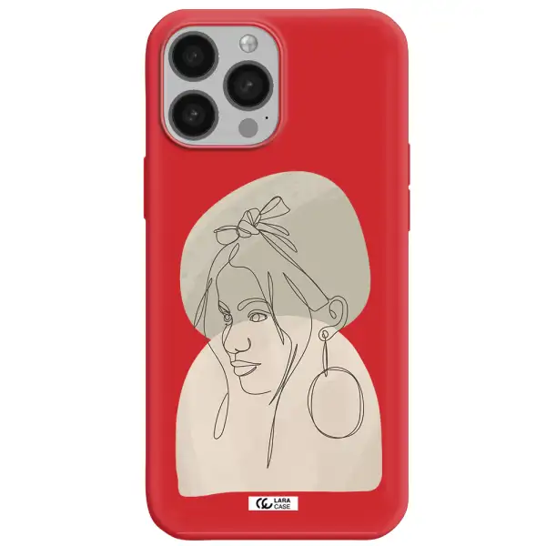 Abstract Female Face Line Art Apple iPhone 13 Pro Silicone Imperial Red Case