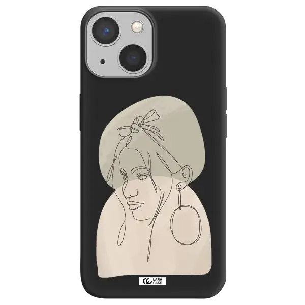 Abstract Female Face Line Art Apple iPhone 13 Silicone black Case