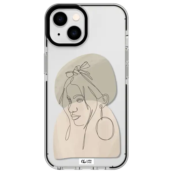 Abstract Female Face Line Art Apple iPhone 14 impact black border Case