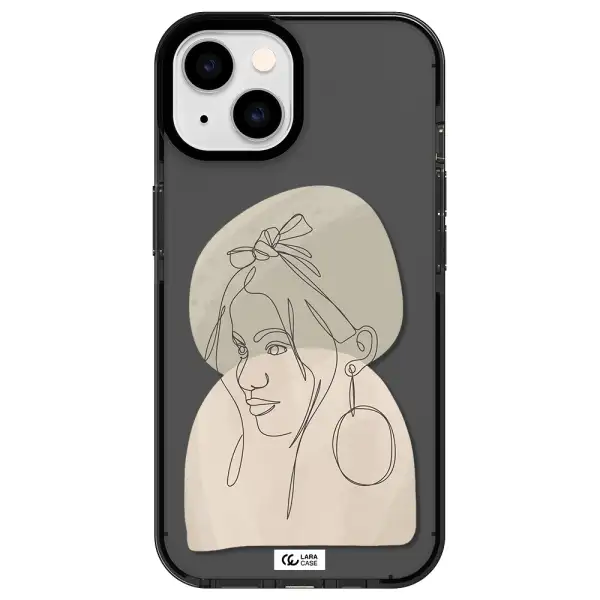 Abstract Female Face Line Art Apple iPhone 14 impact Smoke Black Case