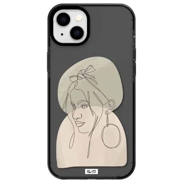 Abstract Female Face Line Art Apple iPhone 14 plus impact Smoke Black Case
