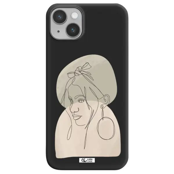 Abstract Female Face Line Art Apple iPhone 14 plus Silicone black Case