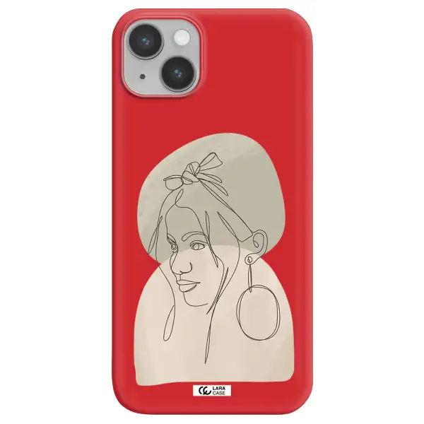 Abstract Female Face Line Art Apple iPhone 14 plus Silicone Imperial Red Case