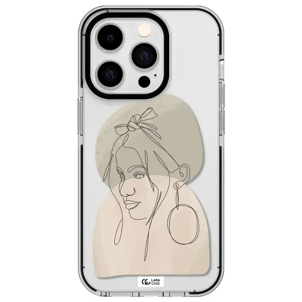 Abstract Female Face Line Art Apple iPhone 14 pro impact black border Case