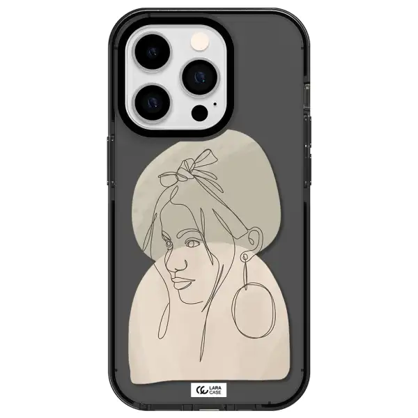 Abstract Female Face Line Art Apple iPhone 14 pro impact Smoke Black Case
